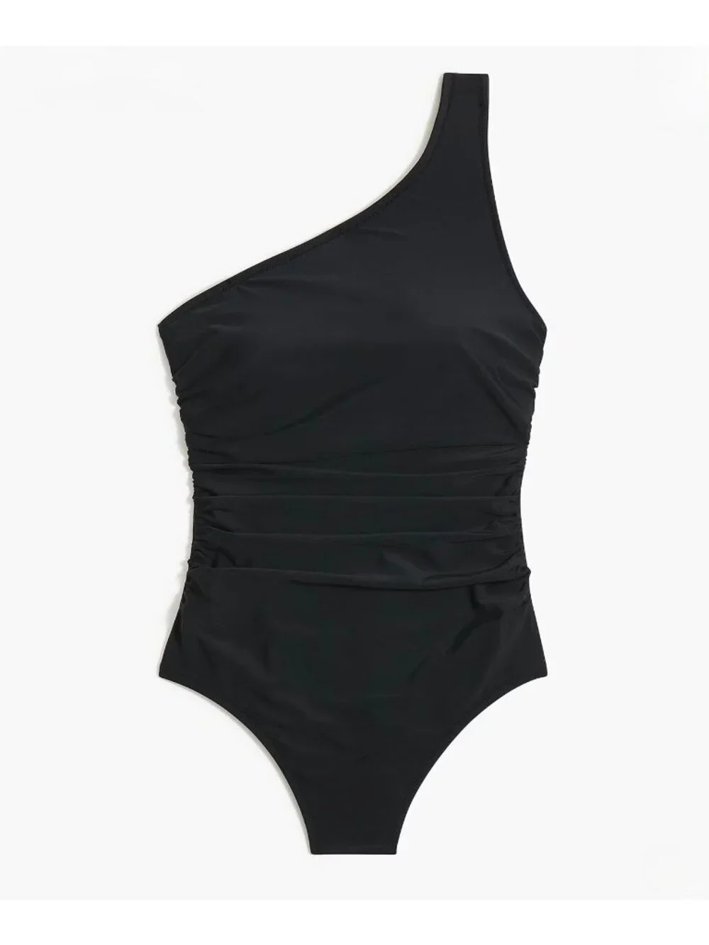 NWT J.Crew Black One Shoulder Ruched One Piece Swimsuit - Size: Extra Small